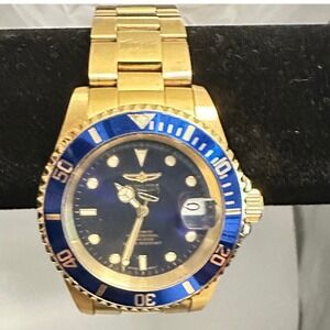 Invicta Pro Diver Automatic Gold Tone Blue Bezel Men's Watch NH35A Movement READ